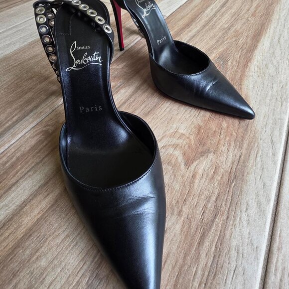 Christian Louboutin Pumpaclou 100 Black Leather Ankle Strap Pumps Eur. 38.5 - Picture 3 of 12